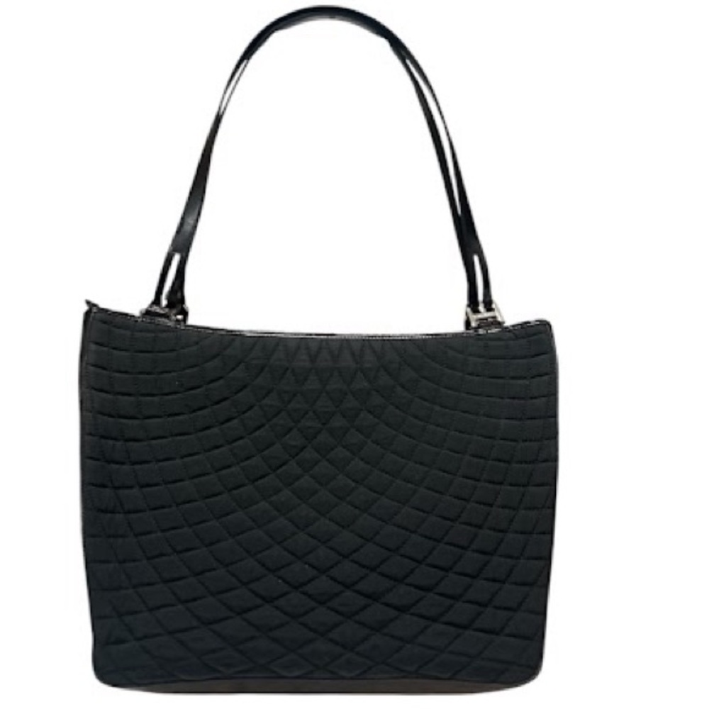 Vintage BALLY Quilted Sunburst Tote Bag - Black Nylon & Patent Leather Y2K